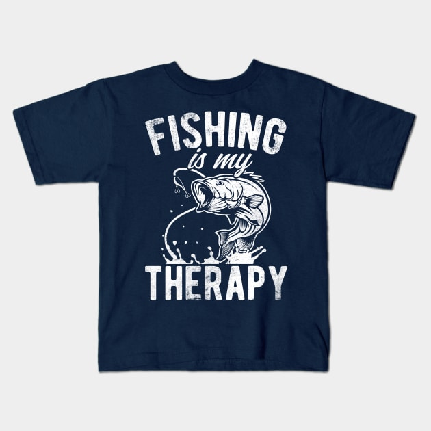 Retro Vintage Fishing Is My Therapy Funny Fisherman Gift Kids T-Shirt by HCMGift